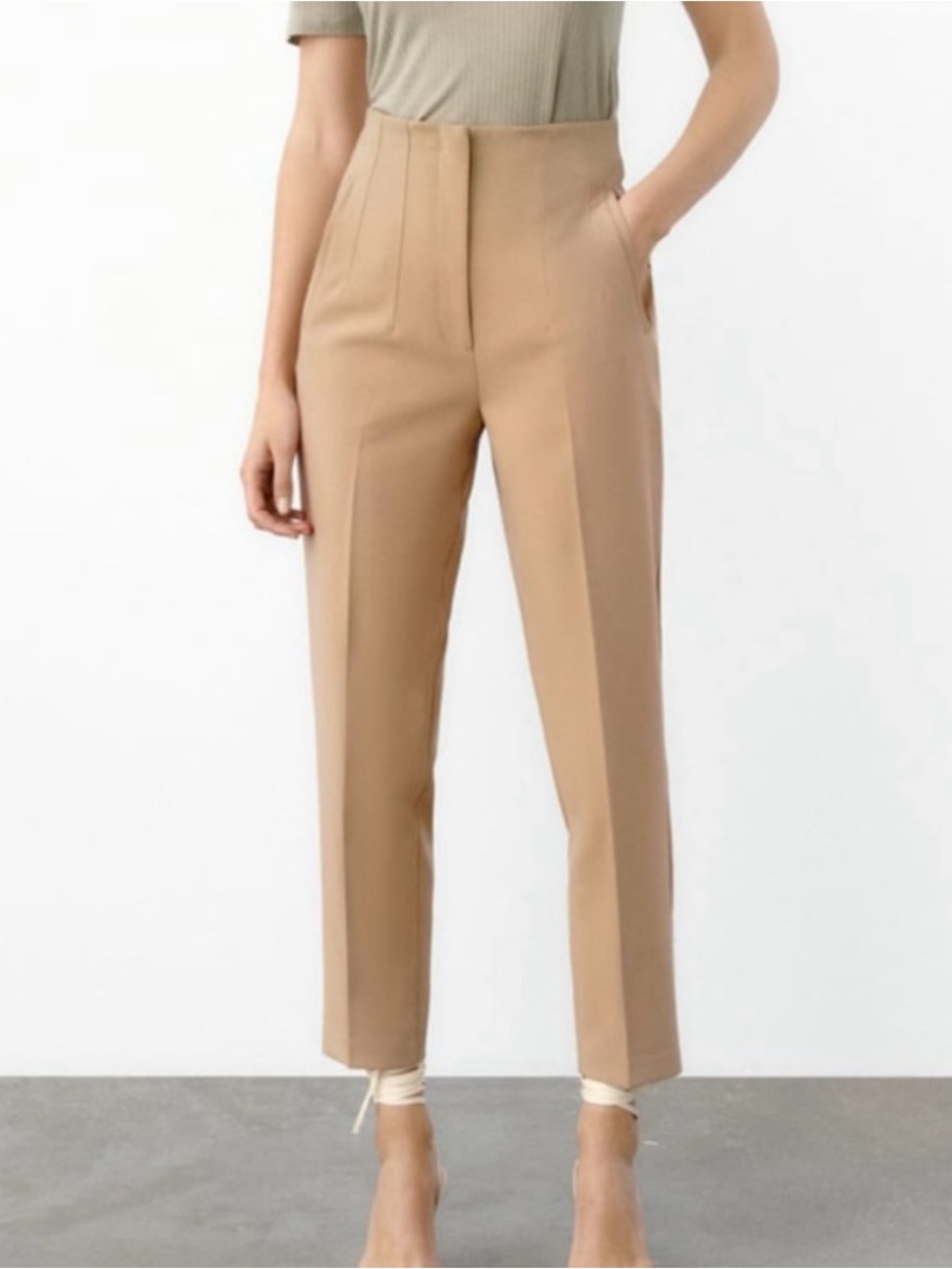 Zara Beige High-Waist Tailored Trousers Womens Size XSmall